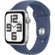 Apple Watch SE (2024) GPS 44mm Silver Aluminum Case with Denim Sport Band - S/M