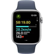 Apple Watch SE (2023) GPS 44mm Silver Aluminum Case with Storm Blue Sport Band S/M