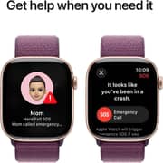 آبل ساعة Watch Series 10 تدعم نظام تحديد المواقع مقاس 46 مم بإطار هيكل من الألومنيوم باللون الذهبي الوردي مع سوار حلقي رياضي باللون العنابي