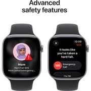 ساعة أبل واتش السلسلة 11 تدعم الاتصال الخلوي ونظام تحديد المواقع GPS مقاس 42 مللي متر بإطار ألومنيوم لون رمادي فلكي مع سوار رياضي لون أسود S/M