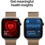 ساعة أبل واتش السلسلة 11 تدعم الاتصال الخلوي ونظام تحديد المواقع GPS مقاس 46 مللي متر بإطار لون تيتانيوم ذهبي مع سوار Loop ميلانيز لون ذهبي S/M