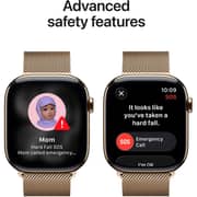 ساعة أبل واتش السلسلة 11 تدعم الاتصال الخلوي ونظام تحديد المواقع GPS مقاس 46 مللي متر بإطار لون تيتانيوم ذهبي مع سوار Loop ميلانيز لون ذهبي S/M