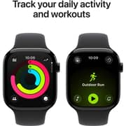 ساعة أبل واتش السلسلة 11 تدعم الاتصال الخلوي ونظام تحديد المواقع GPS مقاس 46 مللي متر بإطار ألمنيوم لون أسود لامع مع سوار رياضي لون أسود M/L
