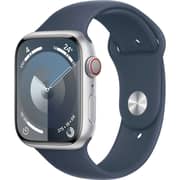 Apple Watch Series 9 GPS + Cellular 45mm Silver Aluminum Case with Storm Blue Sport Band S/M – Middle East Version