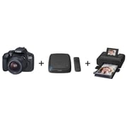 كاميرا كانون DSLR أسود مع عدسات 18-55mm DC+ وحدة تخزين CS100 +طابعة سلفي CP1200