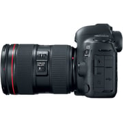 كاميرا كانون رقمية بعدسة أحادية عاكسة سوداء طراز EOS 5D Mark IV  مع عدسة مقاس 24-105 مم ومثبت صورIS ومزودة بتقنية USM.