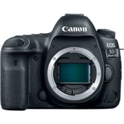 كاميرا كانون رقمية بعدسة أحادية عاكسة سوداء طراز EOS 5D Mark IV  مع عدسة مقاس 24-105 مم ومثبت صورIS ومزودة بتقنية USM.