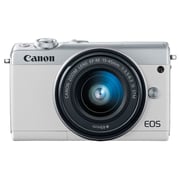 هيكل كاميرا كانون رقمية طراز EOS M100 بدون مرآة أسود مع عدسة EF-M مقاس 15-45 مم ومثبت صورIS وتقنية STM.