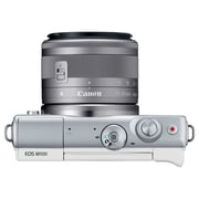 هيكل كاميرا كانون رقمية طراز EOS M100 بدون مرآة أسود مع عدسة EF-M مقاس 15-45 مم ومثبت صورIS وتقنية STM.