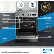 Beko 60x60cm Freestanding Gas Cooker, 4 Burners (1 Wok), 64L Oven, Stainless Steel - FSGT61121DXL
