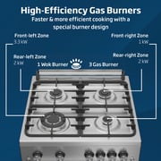 Beko 60x60cm Freestanding Gas Cooker, 4 Burners (1 Wok), 64L Oven, Stainless Steel - FSGT61121DXL