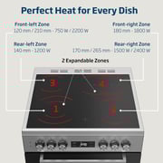 Beko 60x60cm Freestanding Ceramic Electric Cooker, 4 Zones (2 Expandable), 8 Functions, 72L, A+ Rating, Stainless Steel - FSM67320GXS
