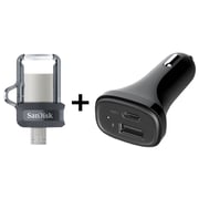 Sandisk SDDD3032GG46 Ultra Dual Drive Type C USB Flash Drive 32GB + Xcell CC490C Car Charger With Type C Port