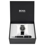 Hugo Boss Gift Set Pen Watch For Men with Black Leather Strap