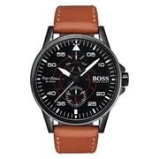Hugo Boss Aviator Watch For Men with Brown Leather Strap