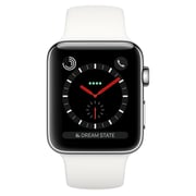 Apple Watch Series 3 GPS + Cellular 38mm Stainless Steel Case with Soft White Sport Band