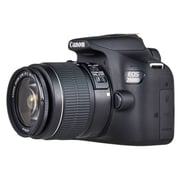 كاميرا رقمية كانون بعدسة أحادية عاكسة سوداء طراز 2000D مع عدسة مقاس 18-55 مم ومثبت صور IS II+ عدسةIII مقاس75-300 مم.