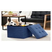 Foldable Tufted Linen Storage Ottoman Foot Rest Stool/Seat Blue