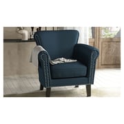 Brice Vintage Scroll Arm Studded Fabric Club Chair Blue
