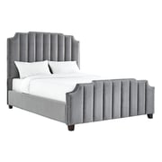 Chareau Velvet Upholstered Nailhead King Bed without Mattress Grey