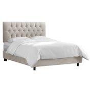 White Velvet Tufted Queen Bed with Mattress Light Grey