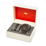 Fossil FS5251SET Machine Chronograph Dark Brown Leather Watch And Bracelet Box Set