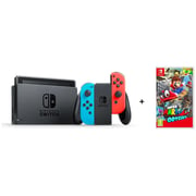 Nintendo Switch 32GB Neon Blue/Red Middle East Version + Super Mario Odyssey Game + 2 Accessories
