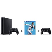 Sony PlayStation 4 Slim Gaming Console 1TB Black - Middle East Version + FIFA 19 Game + Extra Controller