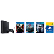 Sony PlayStation 4 Slim Console 500GB Black - Middle East Version + Call Of Duty Black OPS III + God of War + Uncharted 4 + 3 Month Playstation Plus Membership