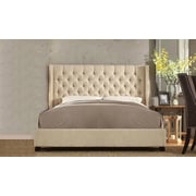 Skyline Upholstered Wingback Tufted Bed Frame Queen without Mattress Beige