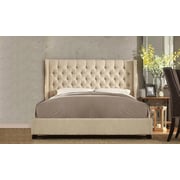 Skyline Upholstered Wingback Tufted Bed Frame Queen without Mattress Beige