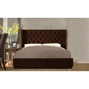 Skyline Upholstered Wingback Tufted Bed Frame Queen with Mattress Brown