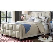 Upholstered Cotton and Polyester Bed Frame Super King without Mattress Beige