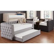 Tufted Nailhead Chesterfield Daybed and Trundle Day Bed Without Trundle Beige