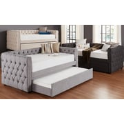 Tufted Nailhead Chesterfield Daybed and Trundle Day Bed With Trundle Dark Grey