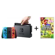 Nintendo Switch 32GB Neon Blue/Red Middle East Version + Super Mario Bros U Deluxe Game + 1 Assorted Game