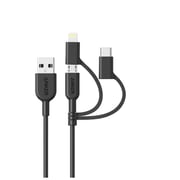 كابل شحن أنكر باورلاين ii بمنفذ USB-A إلى 3 في 1- أسود