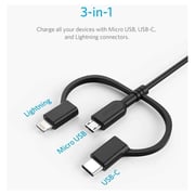 كابل شحن أنكر باورلاين ii بمنفذ USB-A إلى 3 في 1- أسود