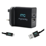 Mycandy Dual USB Charger With Type C Cable 1m - Black