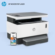 HP Neverstop Laser 1200W Wireless, Print, Scan, Copy, Automated Document Feeder, Mono Printer, Toner preloaded to print up to 5000 pages - White [4RY26A]