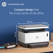 HP Neverstop Laser 1200W Wireless, Print, Scan, Copy, Automated Document Feeder, Mono Printer, Toner preloaded to print up to 5000 pages - White [4RY26A]
