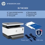 HP Neverstop Laser 1200W Wireless, Print, Scan, Copy, Automated Document Feeder, Mono Printer, Toner preloaded to print up to 5000 pages - White [4RY26A]