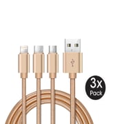 Xcell Cable With Micro USB Type C & Lightning Gold X3 Pack