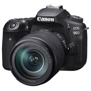 كاميرا رقمية كانون بعدسة أحادية عاكسة طراز EOS 90D سوداء+ عدسة EFS مقاس 18-135.