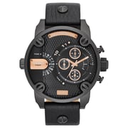 Diesel Little Daddy Chronograph Black Leather Watch Men DZ7291