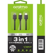 Oraimo 3In1 Lightining &Type C & Micro USB Cable 1m Black