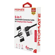 Promate 6In1 Hybrid Multi Connector Cable 1.2m Black