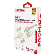 Promate 6In1 Hybrid Multi Connector Cable 1.2m Gold