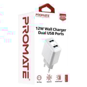 Promate Dual USB Port Wall Charger White
