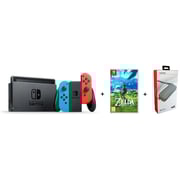 Nintendo Switch V2 32GB Neon Blue/Red Middle East Version + The Legend Of Zelda: Breath Of The Wild Game + 1 Game + Accessory